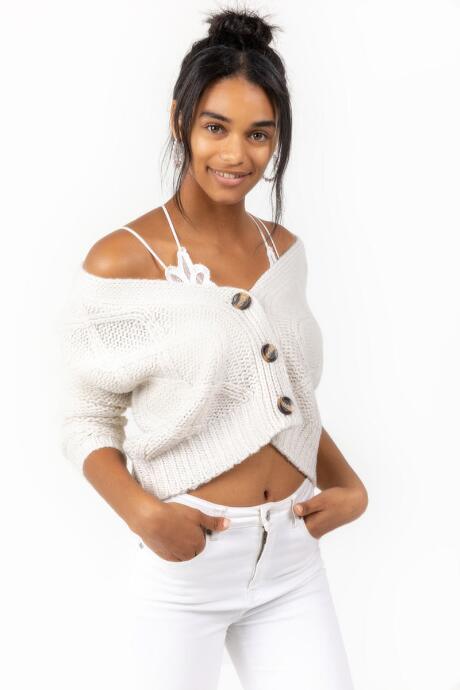 Francesca's Niko Cropped Cable Knit Sweater - Ivory