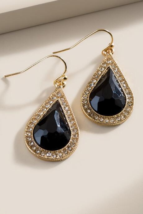 Francesca's Laura Crystal Trim Teardrop Earrings - Black