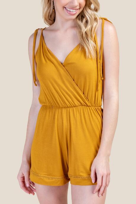 Francesca's Colette Shoulder Tie Romper - Mustard
