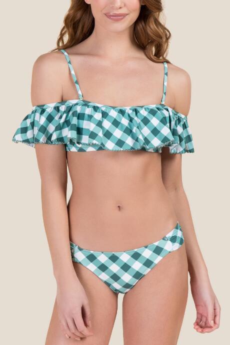 Francesca Inchess Janie Ruched Gingham Swimsuit Bottom - Olive