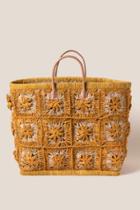 Francesca's Bianca Floral Woven Straw Tote - Mustard