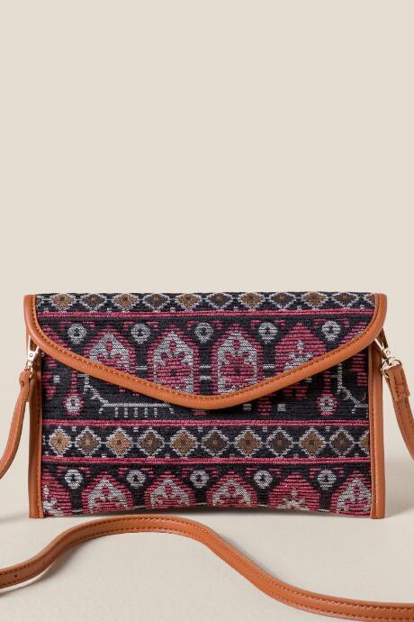 Francesca's Monica Tapestry Envelope Clutch - Burgundy