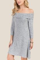 Alya Bernice Off Shoulder Hacci Dress - Gray