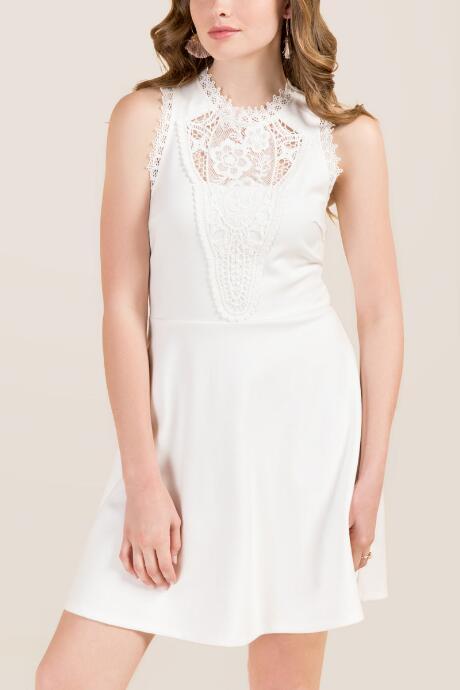 Francesca's Celeste Hi-neck Combo A-line Dress - White