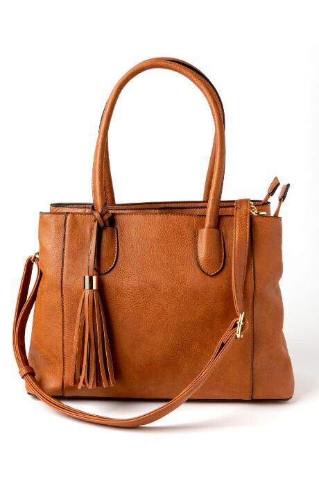 Francesca's Gina Large Structured Satchel - Cognac