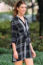 Blue Rain Ryan Plaid Front Tie Shirt Dress - Black/white