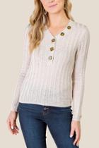 Francesca's Jocelyn Ribbed Henley Sweater - Sand