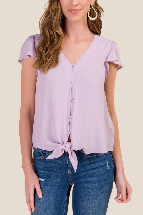 Francesca's Julissa Tie Front Blouse - Lavender