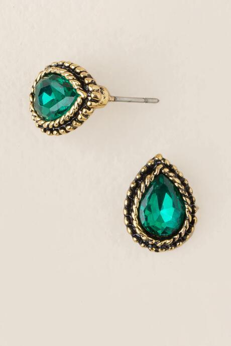 Francesca's Amerie Rope Teardrop Stud Earring In Emerald - Emerald