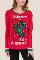Francescas Christmas Cactus Tacky Light Up Sweater - Red