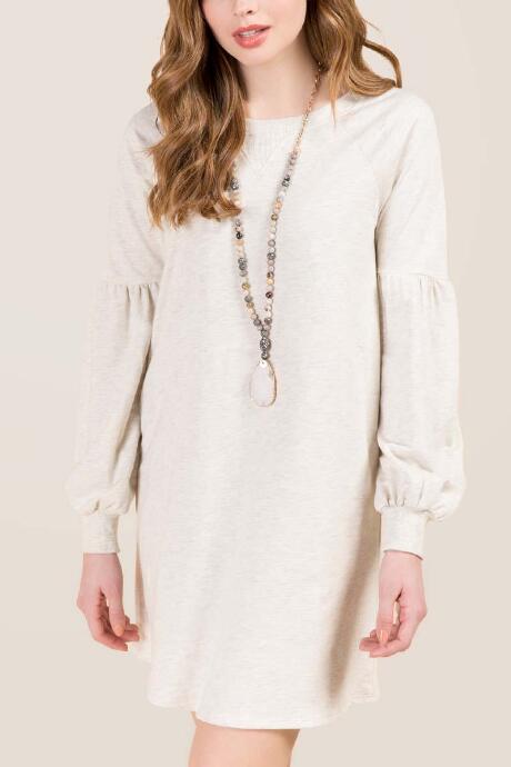 Francesca's Dee Poet Sleeve French Terry Dress - Heather Oat