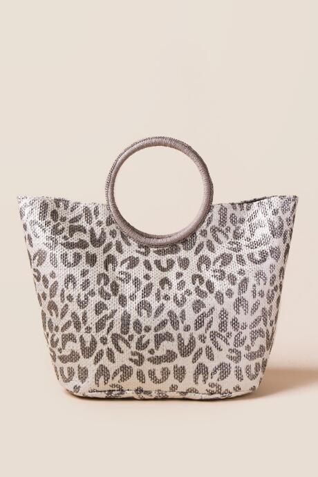 Francesca's Giovanna Metallic Cheetah Ring Tote Bag - Silver