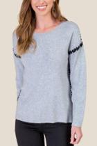 Francesca's Brandi Cross Stitch Accented Sweater - Heather Gray