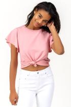 Francesca's Addy Flutter Sleeve T-shirt - Blush