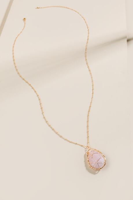 Francesca's Kelsey Caged Stone Pendant Necklace - Pale Pink