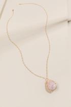 Francesca's Kelsey Caged Stone Pendant Necklace - Pale Pink