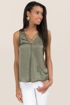 Blue Rain Sofia Surplus X Neck Washed Satin Sleeveless Tank - Olive