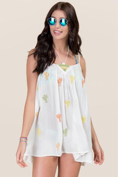 Francescas Charlene Embroidered Cacti Cover-up - White