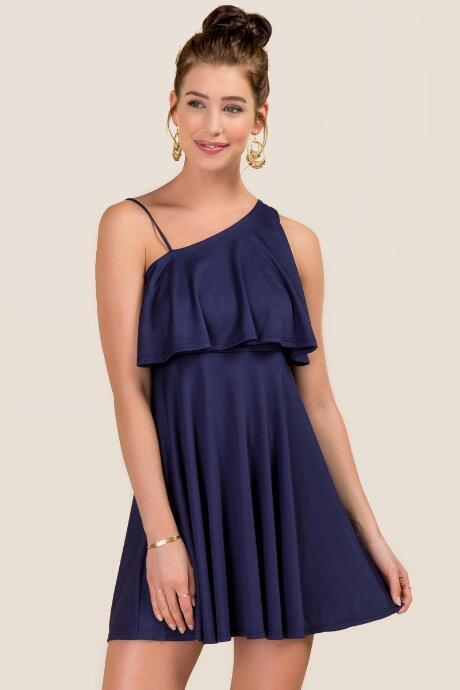 Alya Chelsea Ruffle A-line Dress - Navy