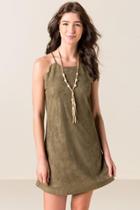 Alya Mariella Faux Suede Scalloped Dress - Olive