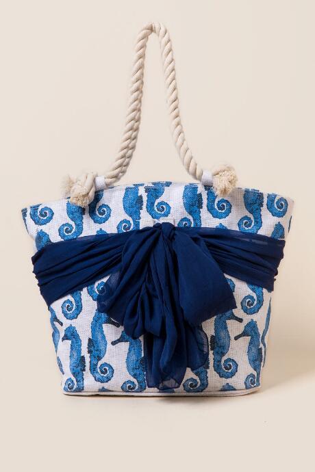 Francesca's Connie Seahorse And Sarong Beach Tote - Blue