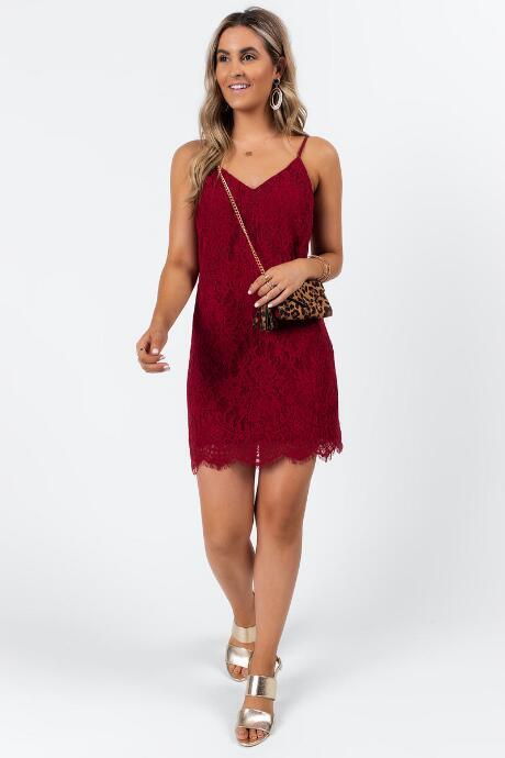 Francesca's Tate Lace Cami Dress - Burgundy
