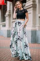 Francesca's Jade Floral Skirt Two Piece Prom Dress - Black/white