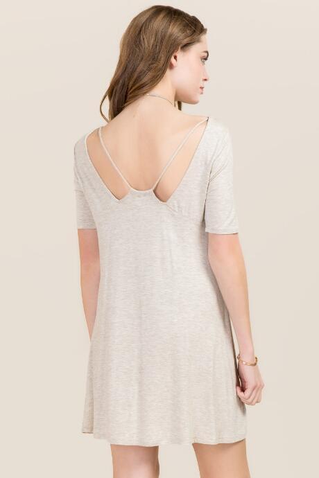 Alya Hannah Lattice Back Shift Dress - Heather Oat