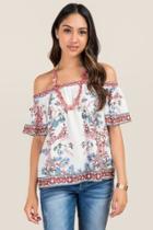 Blue Rain Jana Floral Border Print Off The Shoulder Top - Ivory