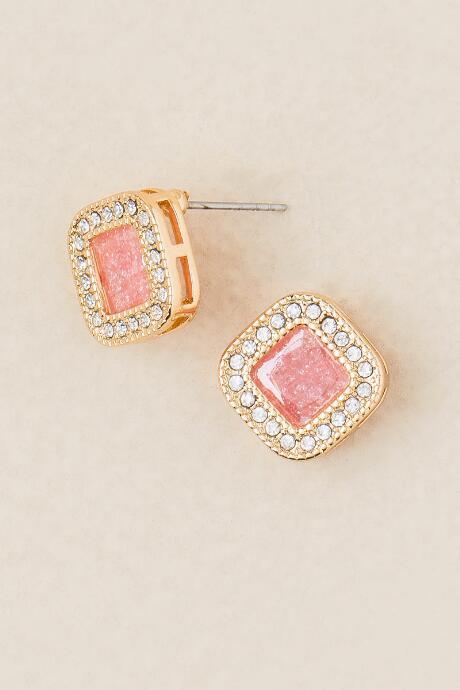 Francesca's Melina Halo Square Stud Earring - Rose