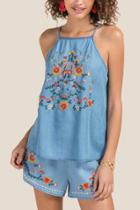 Francesca Inchess Mara Floral Embroidered Halter Neck Sleeveless Top - Lite