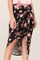Francesca's Gia Knotted Floral Wrap Skirt - Black