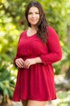 Lush Plus Size Vanessa Solid Dress - Burgundy