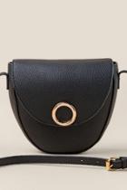 Francesca's Evelyn Vegan Leather Saddle Bag - Black