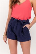 The Group La, Inc. Chloe Scallop Belted Shorts - Navy