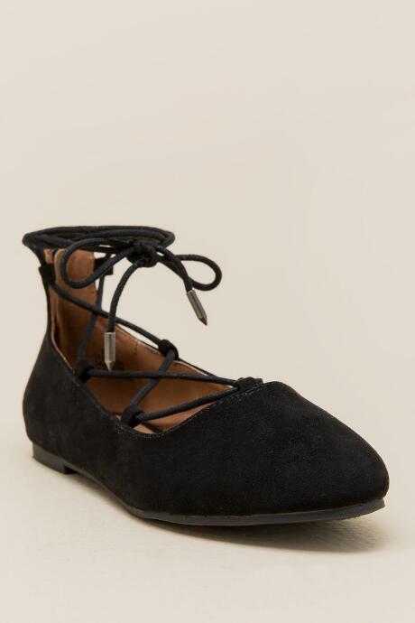 Francescas Kristie Lace Up Ballet Flat - Black