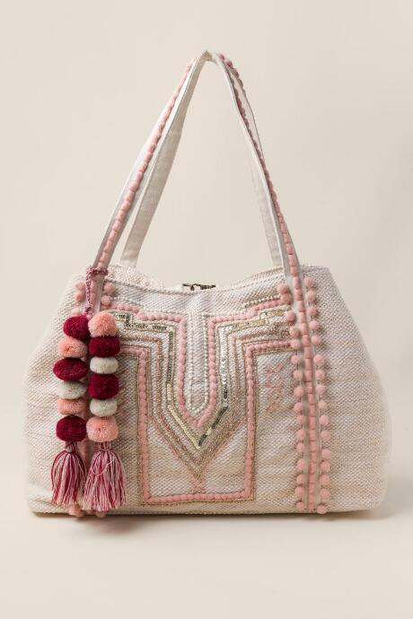 Francesca's Mandi Pom Pom Weekender - Ivory