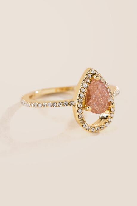 Francesca's Rose Crystal Teardrop Ring - Rose