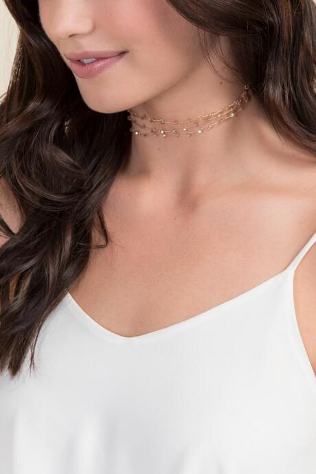 Francesca's Giselle Glass Beaded Choker - Crisp Champagne