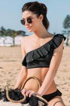 Francescas Cece One Shoulder Bandeau Swimsuit Top - Black