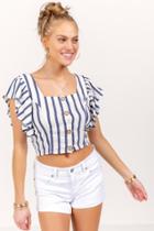 Francesca's Melissa Striped Crop Blouse - Navy