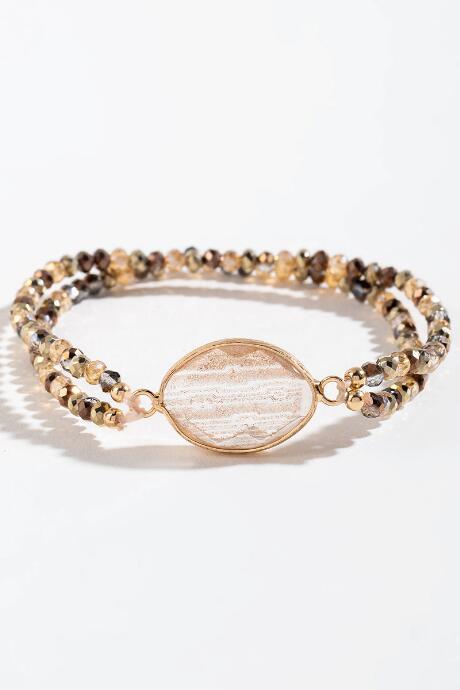 Francesca's Miriam Crackle Center Beaded Bracelet - Champagne