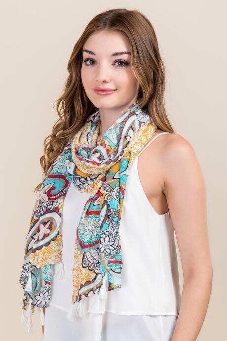Francesca's Lex Floral Scarf - Yellow