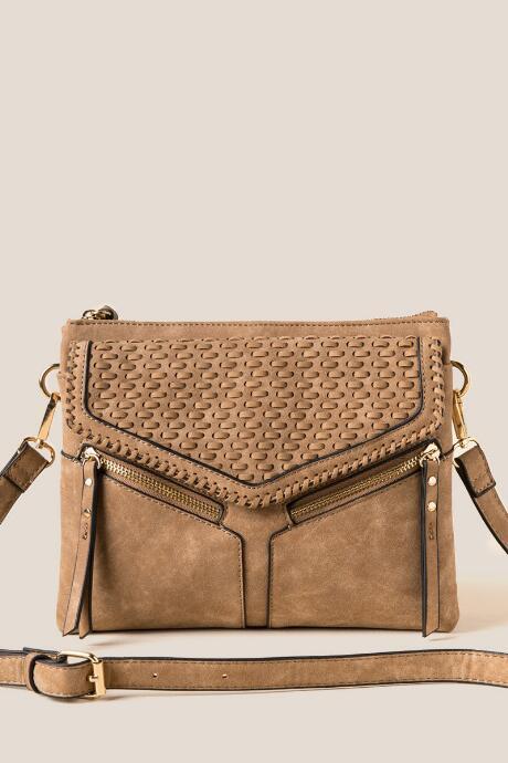 Francesca's Geneva Double Zip Crossbody - Taupe