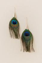 Francesca's Peacock Feather Duster Earring - Teal