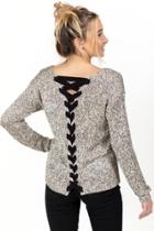 Francesca's Sammie Lattice Back Sweater - Taupe