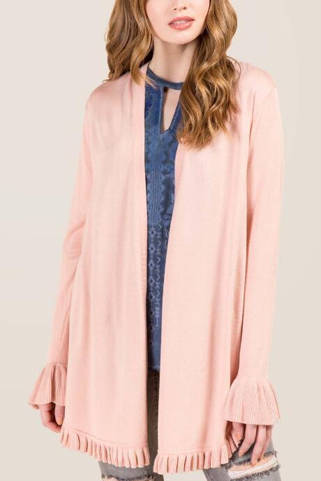 Francesca's Dolly Ruffle Trim Cardigan - Blush