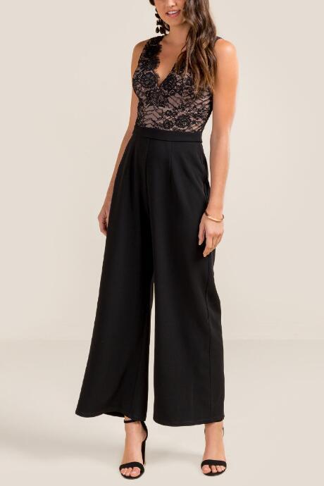 Francesca Inchess Amaya Lace Top Jumpsuit - Black