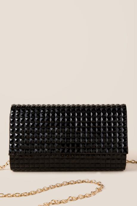 Francesca's Pania Square Stone Embellished Hard Clutch - Black