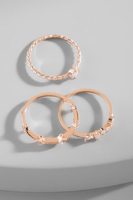 Francesca's Adeline Delicate Cubic Zirconia Ring Set - Rose/gold
